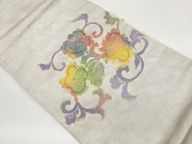 JAPANESE KIMONO / NAGOYA OBI / SILK / WOVEN FLORAL ARABESQUE